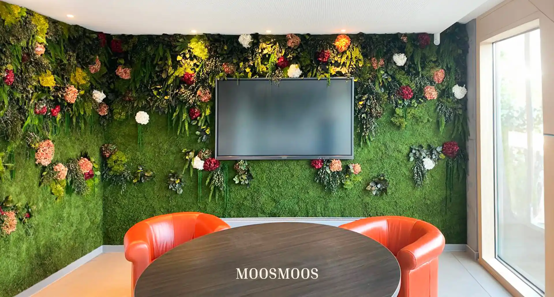 MOOSMOOS Blumenwand / Flowerwall mit echten Blumen, Pflanzen und Moosen